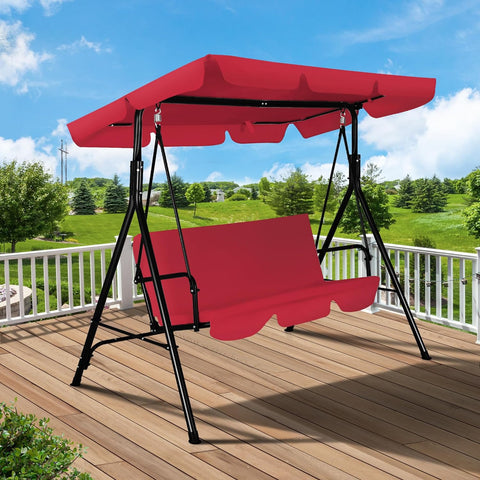 3-Seat Outdoor Porch Swing, Patio Swing Chair with Adjustable Canopy & Durable Metal Frame, Garden Swings Chair with Removable Cushions for Backyard, Terrace, Lawn