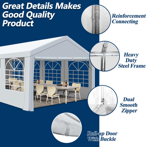 COVERONICS Outdoor Canopy Party Tent, 10'X30' Patio Party Tent with Rollable Sides and 4 Sandbags, Heavy Duty Steel Frame Carport Gazebo Event Tent Perfect for Wedding, Birthday Party, Outdoor Event