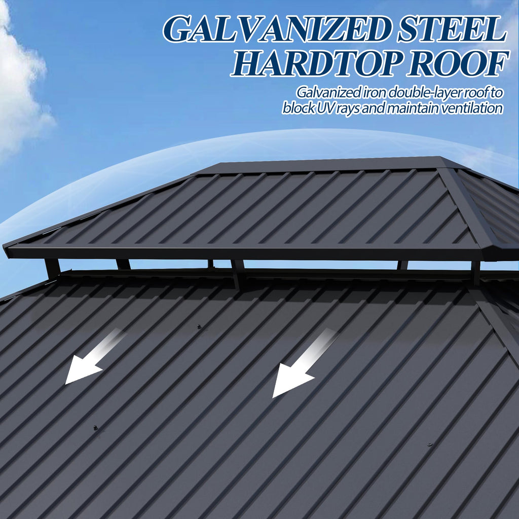 12×20 ft Spruce Wood Hardtop Gazebo with Double Roof