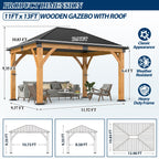 COVERONICS 11FT x 13FT Outdoor Spruce Wooden Gazebo - Patio Wood Frame Gazebo with Galvanized Steel Hardtop, Heavy-Duty Hardtop Gazebos for Garden, Poolside, Deck, Backyard