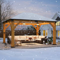 COVERONICS 11FT x 13FT Outdoor Spruce Wooden Gazebo - Patio Wood Frame Gazebo with Galvanized Steel Hardtop, Heavy-Duty Hardtop Gazebos for Garden, Poolside, Deck, Backyard