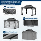COVERONICS 10FT x 12FT Outdoor Hardtop Gazebo - Patio Cedar Wood Post Gazebo with Galvanized Steel Hardtop, Heavy-Duty Double Roof Pavilion with Netting & Curtains for Garden, Poolside, Deck, Backyard