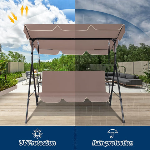 3-Seat Outdoor Porch Swing, Patio Swing Chair with Adjustable Canopy & Durable Metal Frame, Garden Swings Chair with Removable Cushions for Backyard, Terrace, Lawn