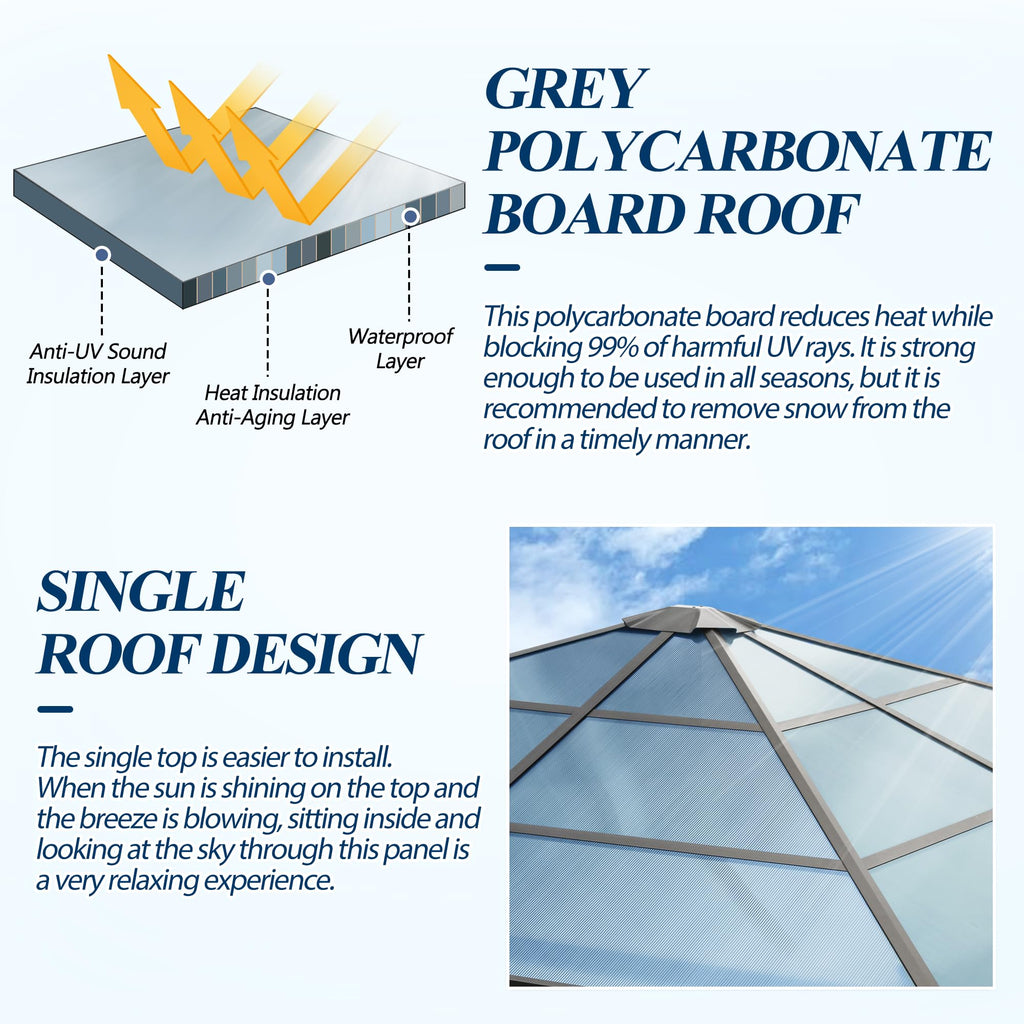 10×10 ft Polycarbonate Single Roof Hardtop Gazebo