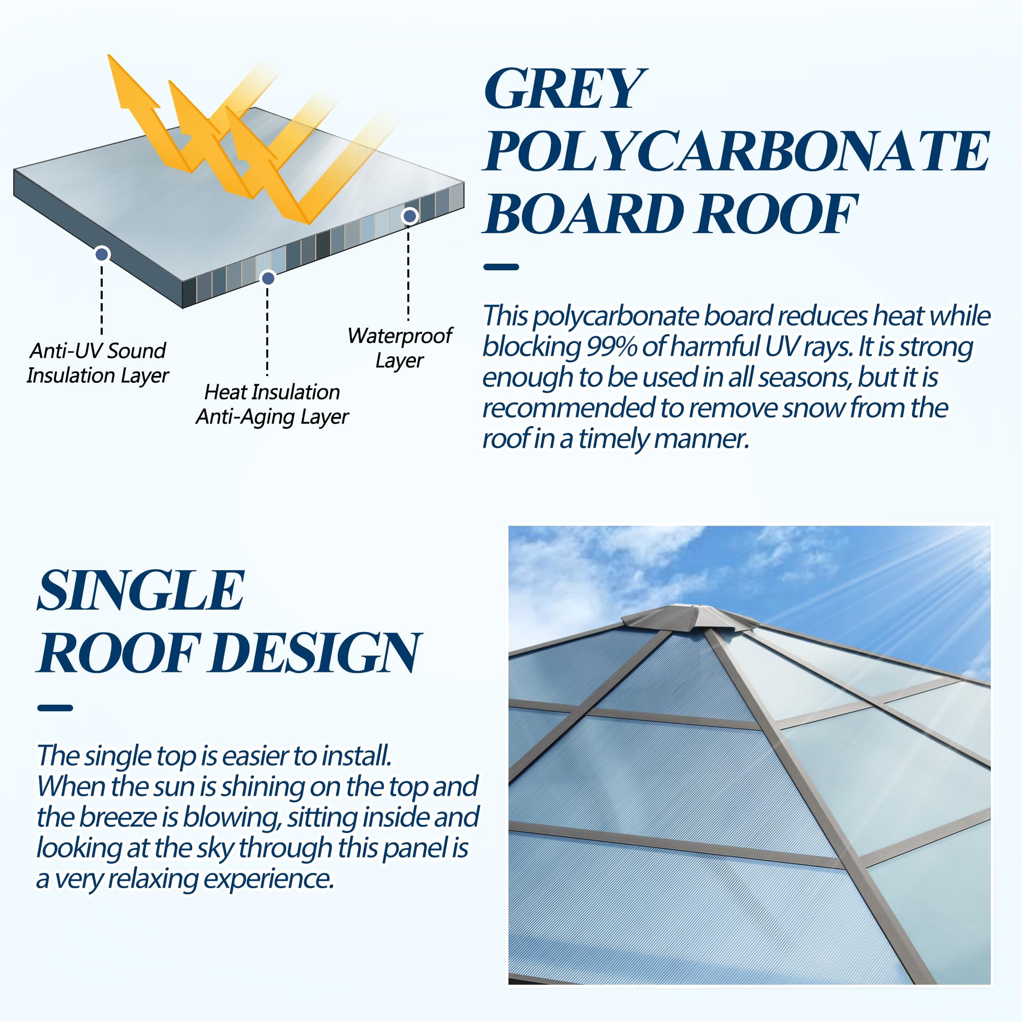 10×10 ft Polycarbonate Hardtop Gazebo with Steel Frame, Single Roof, Netting & Curtains