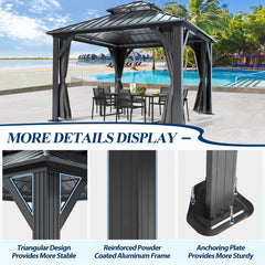 COVERONICS 12' x 12' Outdoor Galvanized Hardtop Gazebo - Aluminum Heavy-Duty Double Roof Vented Gazebo with Breathable Netting & Privacy Curtains for Patio, Porch, Garden, Lawn