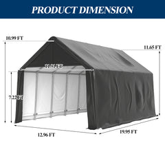 Coveronics Peak Roof Carport – Heavy Duty Portable Garage with Double Zipper Door & Ground Pegs