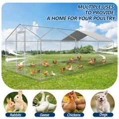 COVERONICS Metal Chicken Coop Run - Outdoor Large Chicken Coop with Waterproof Cover and Security Lock, Walk-in Poultry Pen for Outdoor Yard Farm 9x19x6.4FT (3-Unit Spire Roof Coop)