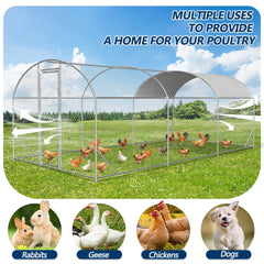 COVERONICS Metal Chicken Coop Run - Outdoor Large Chicken Coop with Waterproof Cover and Security Lock, Walk-in Poultry Pen for Outdoor Yard Farm 9x19x6.5FT (3-Unit Dome Roof Coop)