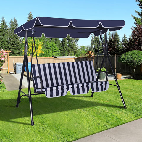 3-Seat Outdoor Porch Swing, Patio Swing Chair with Adjustable Canopy & Durable Metal Frame, Garden Swings Chair with Removable Cushions for Backyard, Terrace, Lawn