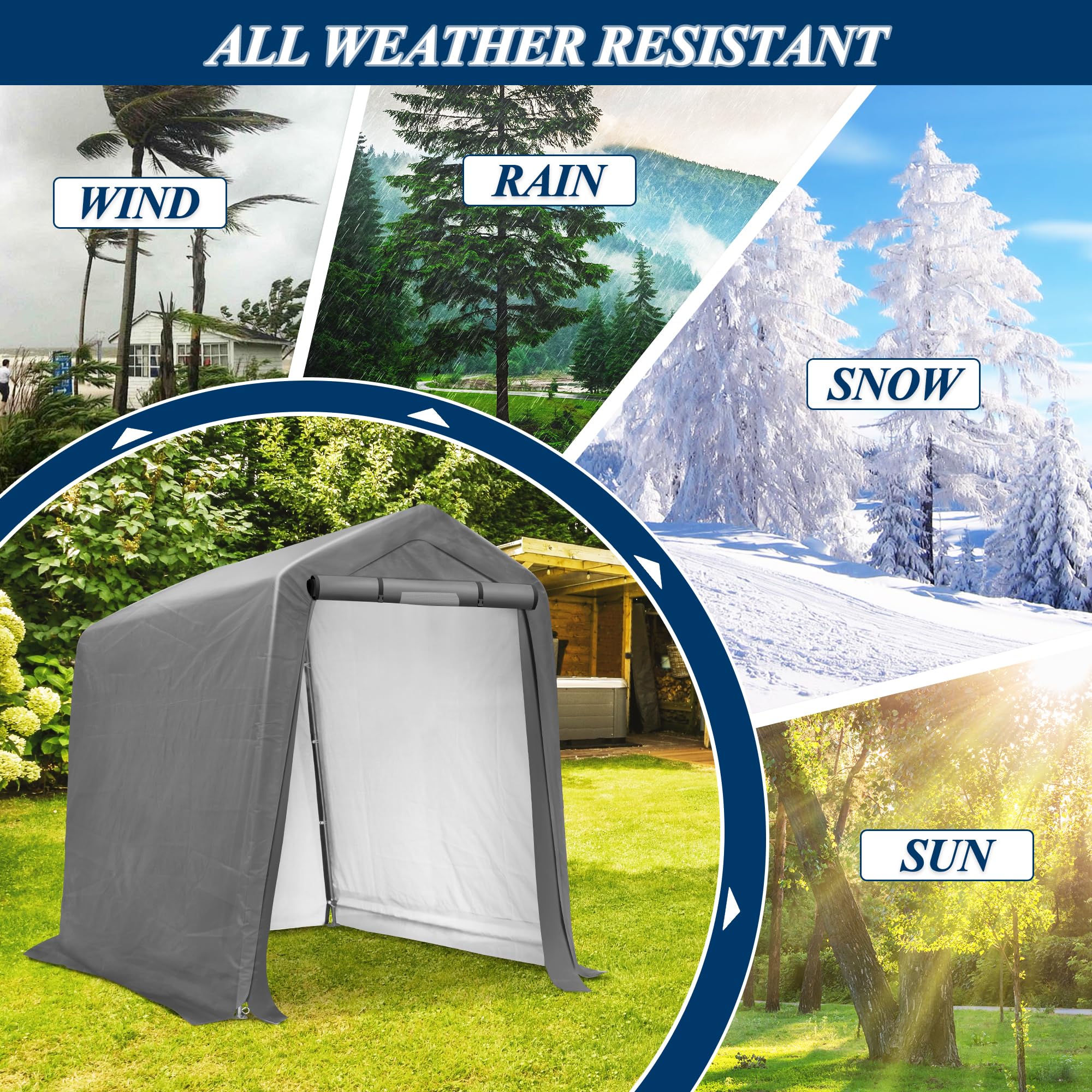 6×7 ft Heavy-Duty Outdoor Storage Shed with Steel Frame & Roll-Up Doors