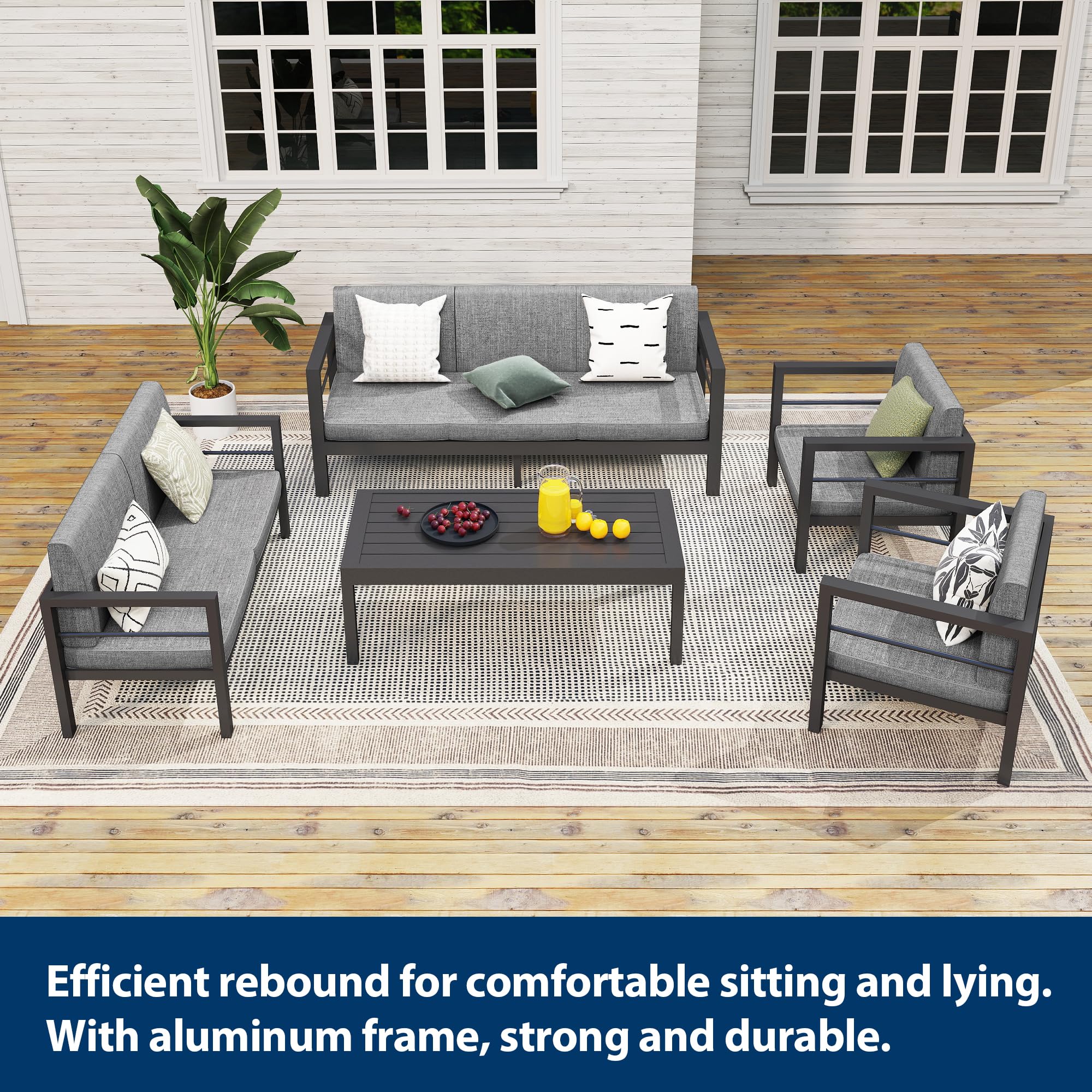 COVERONICS Outdoor 5 Pieces Aluminum Furniture Set - Patio Conversation Set with Upgraded Waterproof Cushions, Perfect for Backyard, Garden, Courtyards, Poolside