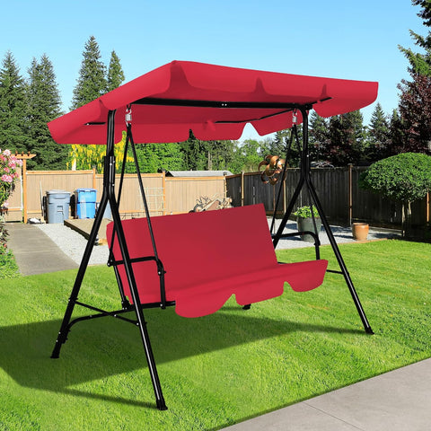 3-Seat Outdoor Porch Swing, Patio Swing Chair with Adjustable Canopy & Durable Metal Frame, Garden Swings Chair with Removable Cushions for Backyard, Terrace, Lawn