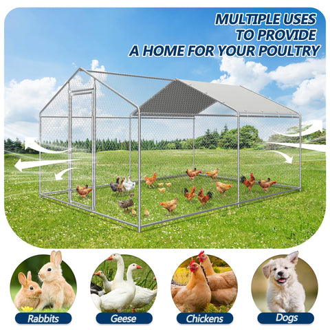 COVERONICS Metal Chicken Coop Run - Outdoor Large Chicken Coop with Waterproof Cover and Security Lock, Walk-in Poultry Pen for Outdoor Yard Farm 9.7x13x6.4FT (2-Unit Spire Roof Coop)