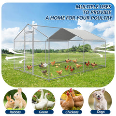 COVERONICS Metal Chicken Coop Run - Outdoor Large Chicken Coop with Waterproof Cover and Security Lock, Walk-in Poultry Pen for Outdoor Yard Farm 9.7x13x6.4FT (2-Unit Spire Roof Coop)