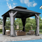 COVERONICS 10FT x 10FT Outdoor Hardtop Gazebo - Patio Cedar Wood Post Gazebo with Galvanized Steel Hardtop, Heavy-Duty Double Roof Pavilion with Netting & Curtains for Garden, Poolside, Deck, Backyard