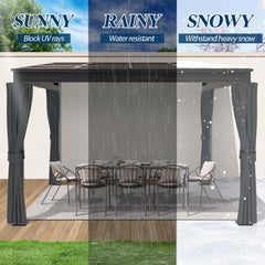COVERONICS 10' X 10' Outdoor Polycarbonate Hardtop Gazebo - Wall-Mounted Aluminum Frame Gazebo with Slope Roof, Patio Heavy-Duty Lean to Gazebo Pergola with Netting & Curtains for Garden, Backyard
