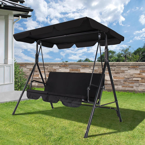 3-Seat Outdoor Porch Swing, Patio Swing Chair with Adjustable Canopy & Durable Metal Frame, Garden Swings Chair with Removable Cushions for Backyard, Terrace, Lawn