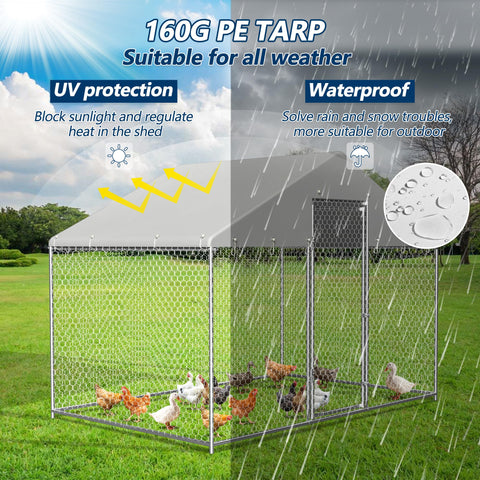 COVERONICS Metal Chicken Coop Run - Outdoor Large Chicken Coop with Waterproof Cover and Security Lock, Walk-in Poultry Pen for Outdoor Yard Farm 9.7 * 6.5 * 6.4FT (1-Unit Spire Roof Coop)