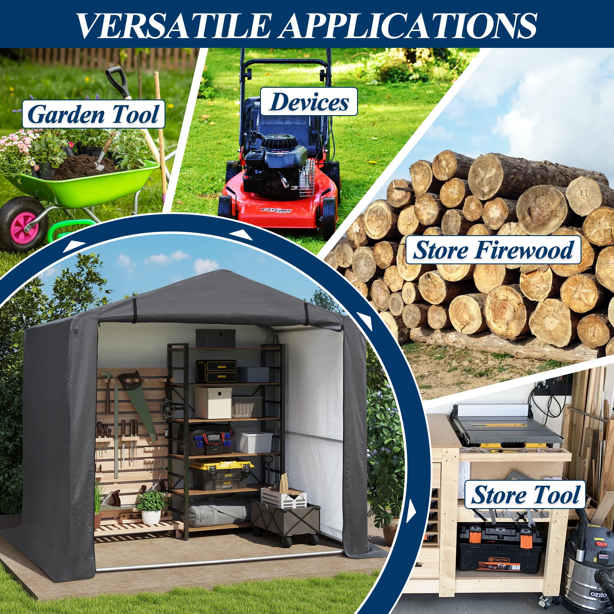 COVERONICS 6' x 4' Outdoor Storage Shelter Shed- Heavy Duty Storage Tent with Roll-up Ventilated Door and Sloping Roof, Portable Storage Tool Shed for Backyard Garden Patio, Gray