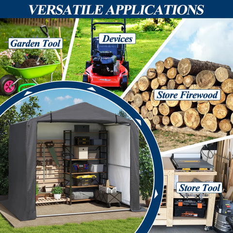 COVERONICS 6' x 4' Outdoor Storage Shelter Shed- Heavy Duty Storage Tent with Roll-up Ventilated Door and Sloping Roof, Portable Storage Tool Shed for Backyard Garden Patio, Gray