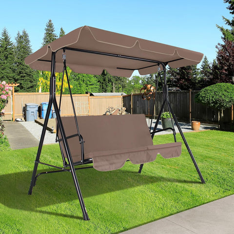 3-Seat Outdoor Porch Swing, Patio Swing Chair with Adjustable Canopy & Durable Metal Frame, Garden Swings Chair with Removable Cushions for Backyard, Terrace, Lawn