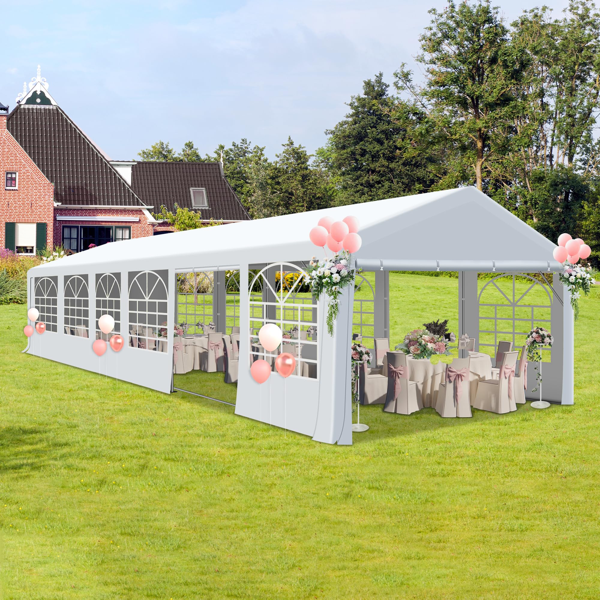 COVERONICS Outdoor Canopy - 20'X40' Patio Tent with Rollable Sides and 4 Sandbags, Heavy Duty Steel Frame Carport Gazebo Event Tent Perfect for Wedding, Birthday Party, Outdoor Event