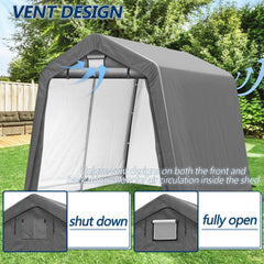 COVERONICS 8' x 8' Outdoor Storage Shed - Heavy Duty Portable Shelter Carport with Ventilation Windows and Roll-up Doors, Storage Shelter Tent for Motorcycle, Bike, Lawnmower and Garden Tools, Grey