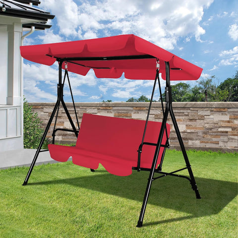 3-Seat Outdoor Porch Swing, Patio Swing Chair with Adjustable Canopy & Durable Metal Frame, Garden Swings Chair with Removable Cushions for Backyard, Terrace, Lawn