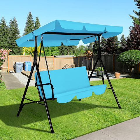 3-Seat Outdoor Porch Swing, Patio Swing Chair with Adjustable Canopy & Durable Metal Frame, Garden Swings Chair with Removable Cushions for Backyard, Terrace, Lawn