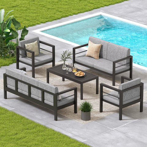 COVERONICS Outdoor 5 Pieces Aluminum Furniture Set - Patio Conversation Set with Upgraded Waterproof Cushions, Perfect for Backyard, Garden, Courtyards, Poolside