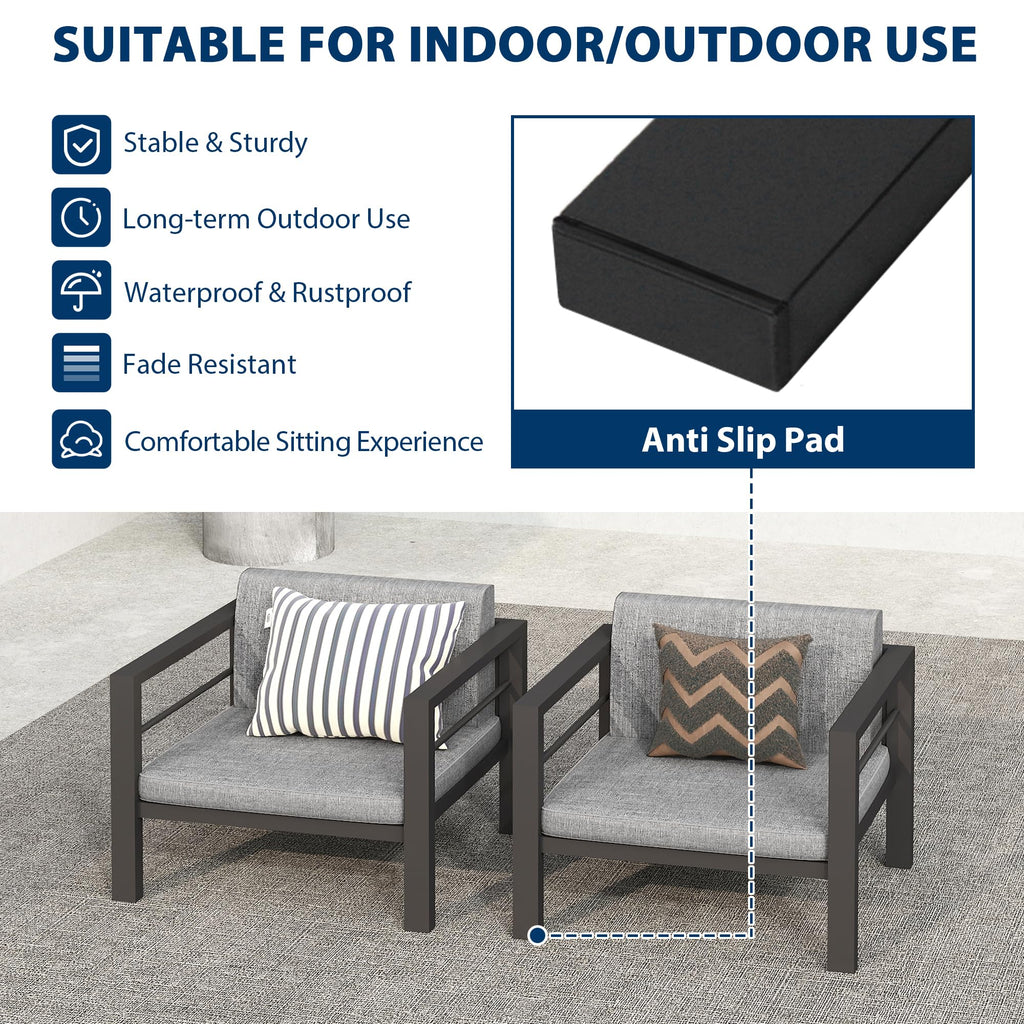 2-Piece Aluminum Armchair Set with Waterproof Cushions, All-Weather Patio Conversation Chairs