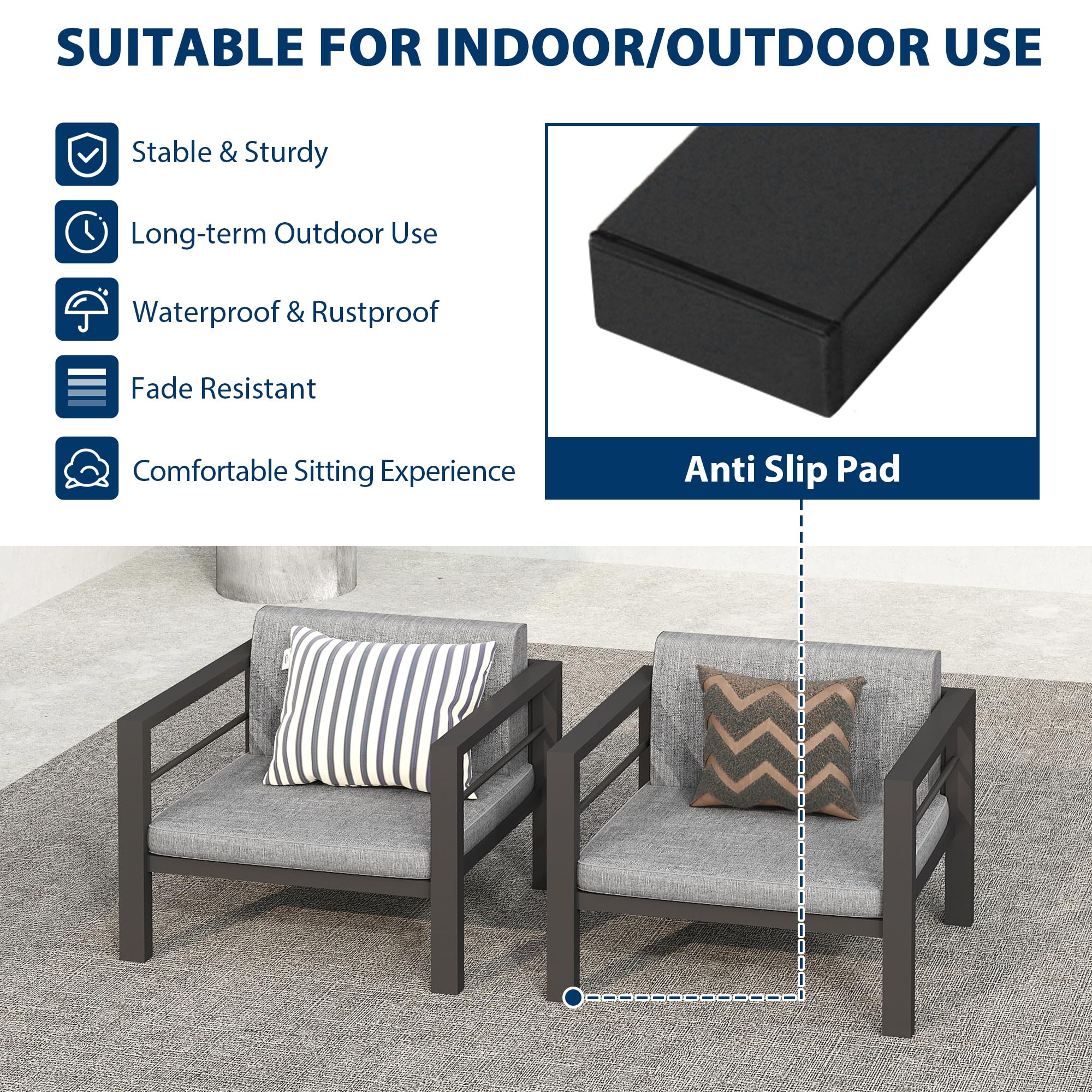 2-Piece Aluminum Armchair Set with Waterproof Cushions, All-Weather Patio Conversation Chairs