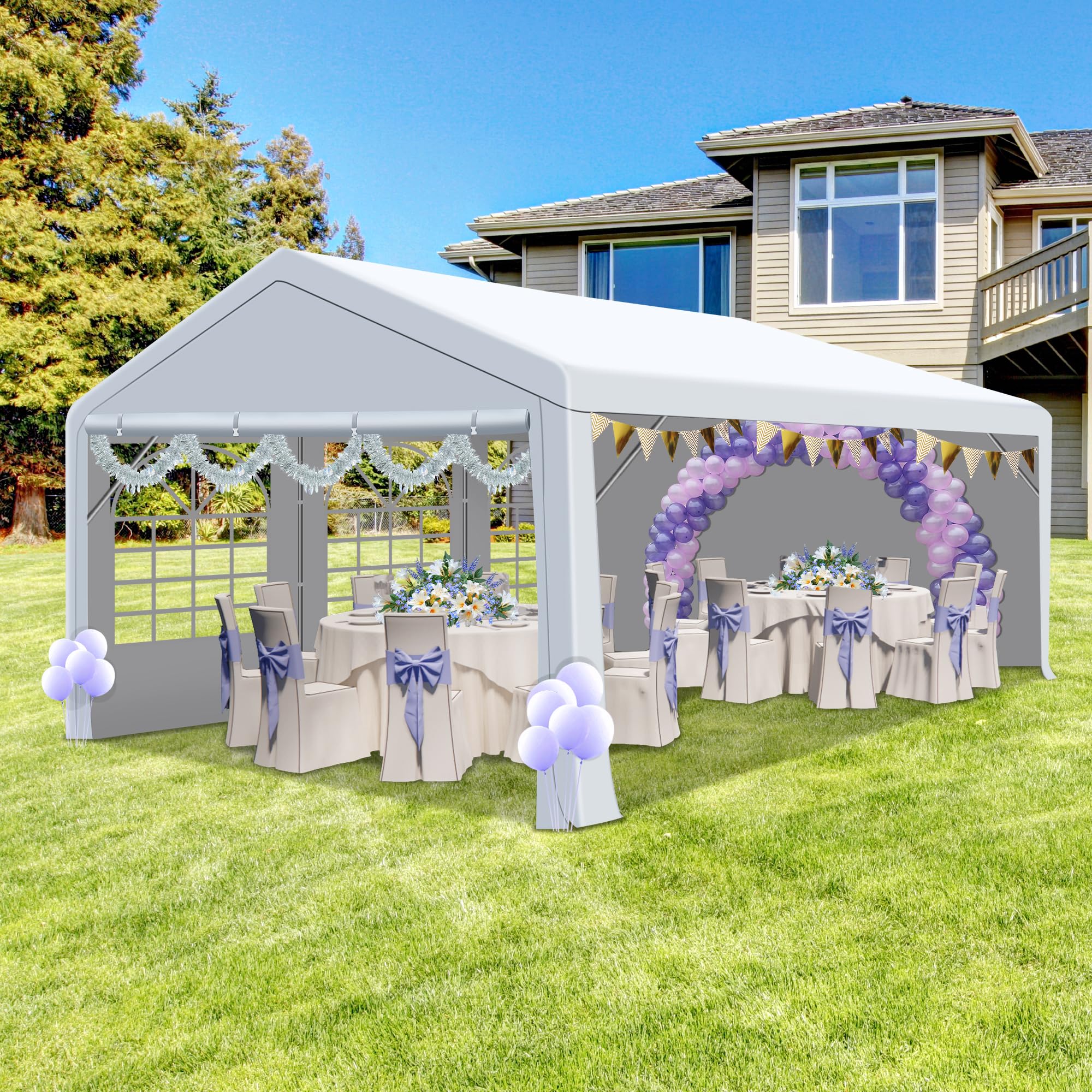 COVERONICS Outdoor Canopy - 13'X20' Patio Tent with Rollable Sides and 4 Sandbags, Heavy Duty Steel Frame Carport Gazebo Event Tent Perfect for Wedding, Birthday Party, Outdoor Event