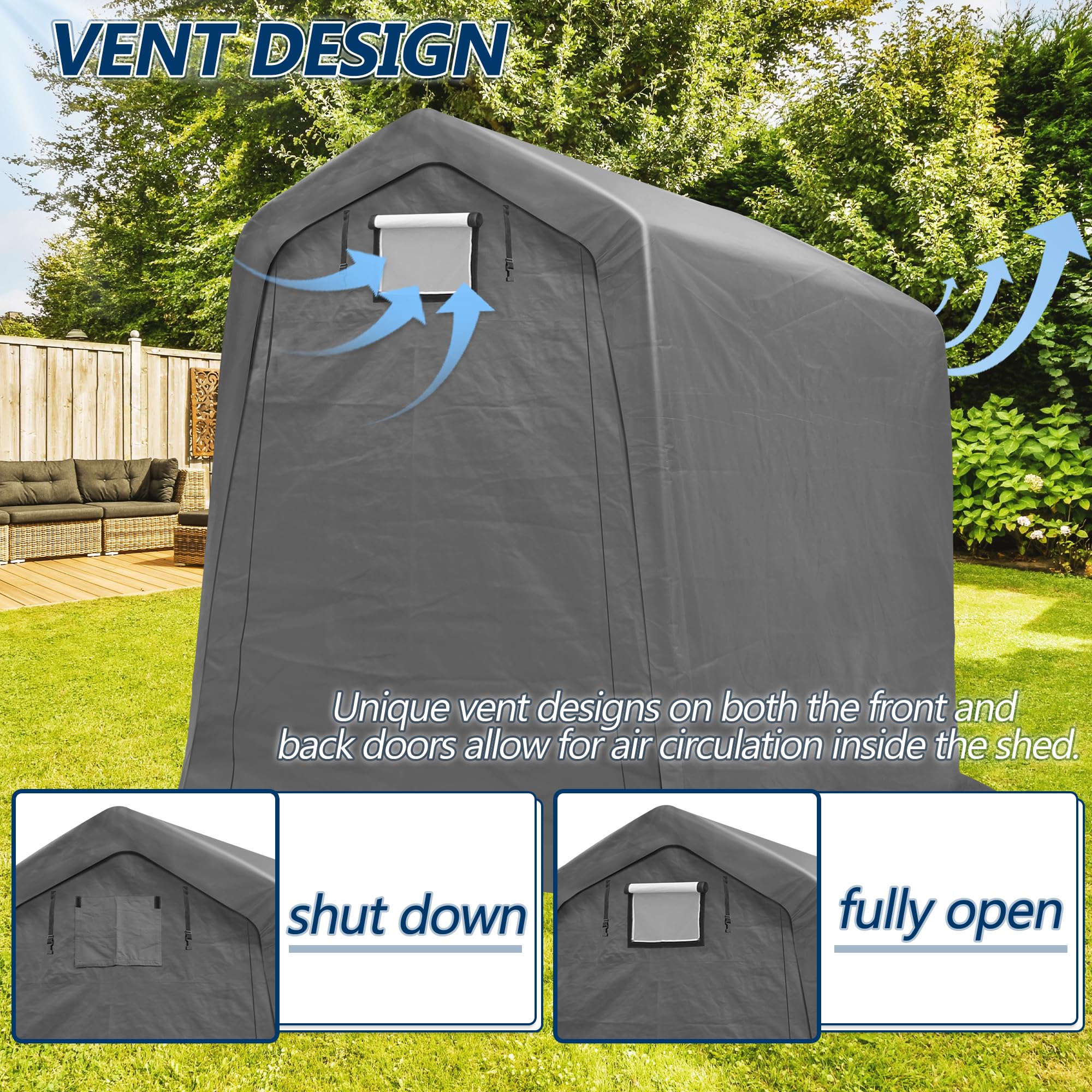 6×7 ft Heavy-Duty Outdoor Storage Shed with Steel Frame & Roll-Up Doors