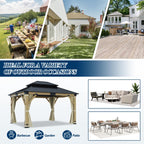 COVERONICS 11FT x 13FT Outdoor Cedar Wooden Gazebo - Patio Wood Frame Gazebo with Galvanized Steel Hardtop, Heavy-Duty Hardtop Gazebo with Netting & Curtains for Garden, Poolside, Deck, Backyard