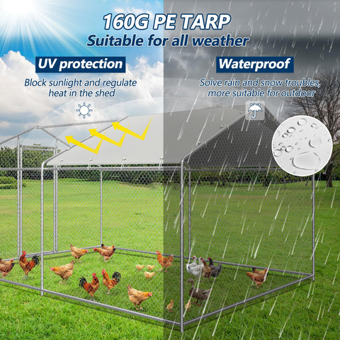 COVERONICS Metal Chicken Coop Run - Outdoor Large Chicken Coop with Waterproof Cover and Security Lock, Walk-in Poultry Pen for Outdoor Yard Farm 9.7x13x6.4FT (2-Unit Spire Roof Coop)