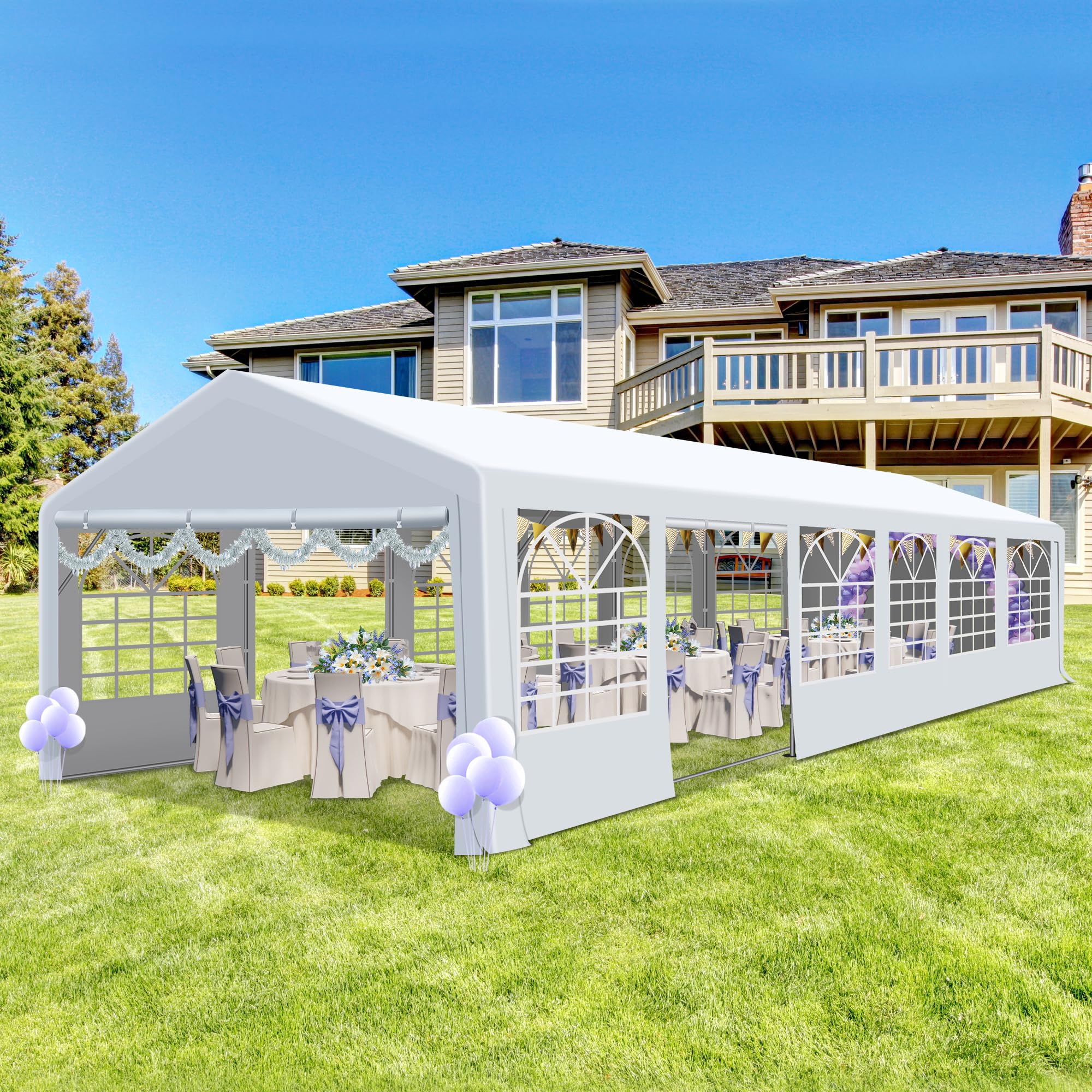 COVERONICS Outdoor Canopy - 20'X40' Patio Tent with Rollable Sides and 4 Sandbags, Heavy Duty Steel Frame Carport Gazebo Event Tent Perfect for Wedding, Birthday Party, Outdoor Event