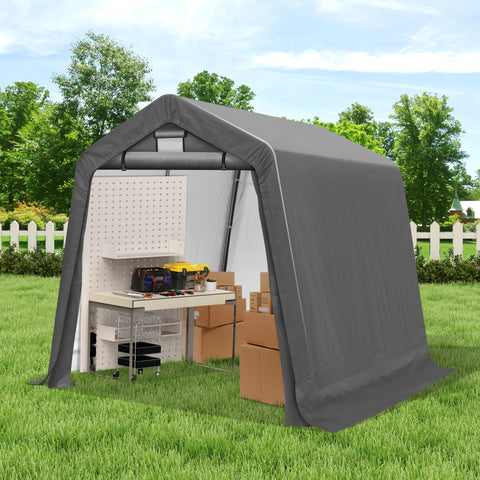COVERONICS 8' x 8' Outdoor Storage Shed - Heavy Duty Portable Shelter Carport with Ventilation Windows and Roll-up Doors, Storage Shelter Tent for Motorcycle, Bike, Lawnmower and Garden Tools, Grey