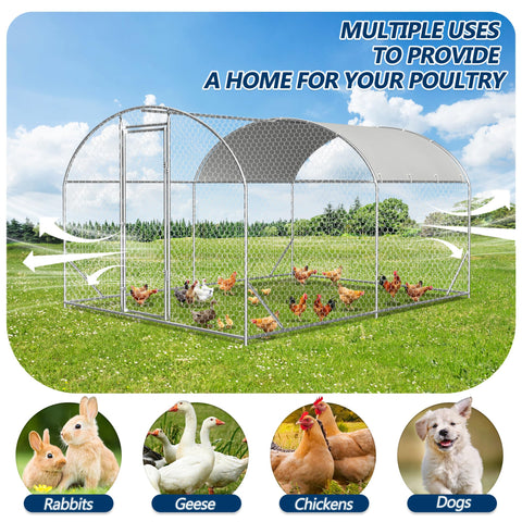 COVERONICS Metal Chicken Coop Run - Outdoor Large Chicken Coop with Waterproof Cover and Security Lock, Walk-in Poultry Pen for Outdoor Yard Farm 9x13x6.5FT (2-Unit Dome Roof Coop)