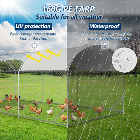 COVERONICS Metal Chicken Coop Run - Outdoor Large Chicken Coop with Waterproof Cover and Security Lock, Walk-in Poultry Pen for Outdoor Yard Farm 9x19x6.5FT (3-Unit Dome Roof Coop)