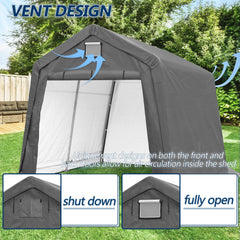 COVERONICS 10' x 10' Outdoor Storage Shed - Heavy Duty Portable Shelter Carport with Ventilation Windows and Roll-up Doors, Storage Shelter Tent for Motorcycle, Bike, Lawnmower and Garden Tools, Grey
