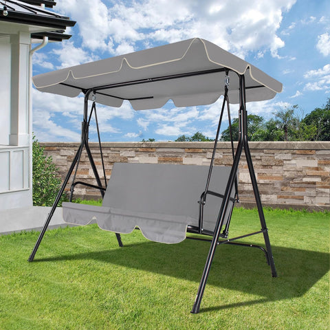 3-Seat Outdoor Porch Swing, Patio Swing Chair with Adjustable Canopy & Durable Metal Frame, Garden Swings Chair with Removable Cushions for Backyard, Terrace, Lawn