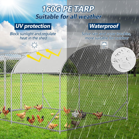 COVERONICS Metal Chicken Coop Run - Outdoor Large Chicken Coop with Waterproof Cover and Security Lock, Walk-in Poultry Pen for Outdoor Yard Farm 9x13x6.5FT (2-Unit Dome Roof Coop)