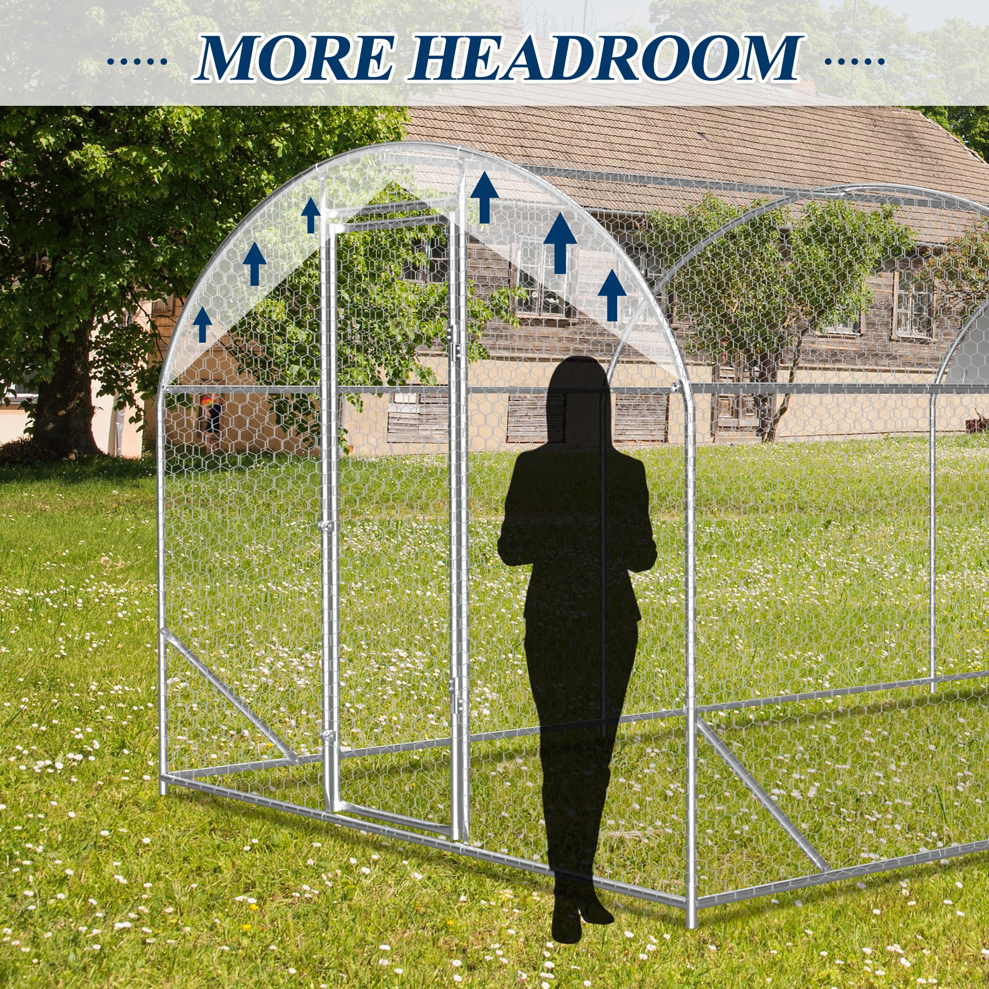 9×19×6.5 ft Metal Chicken Coop Run(3-Unit Dome Roof Coop)