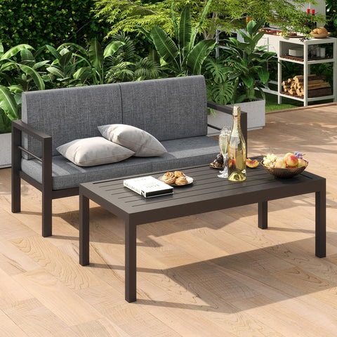 COVERONICS Outdoor 2 Pieces Aluminum Frame Furniture Set - Patio Modern Conversation Sofa Set Garden Furniture Set with Loveseat Coffee Table Balcony Backyard Poolside Gray