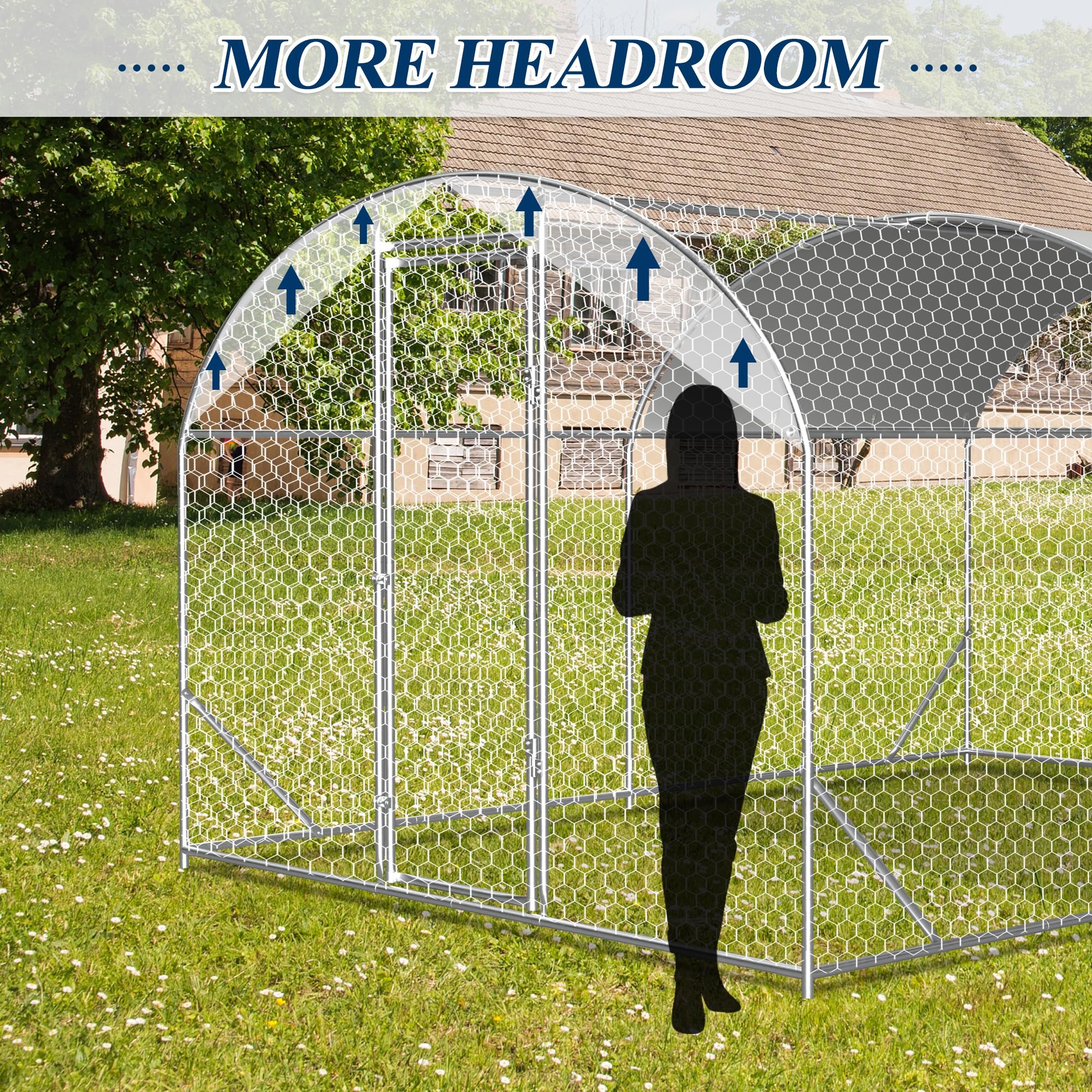 COVERONICS Metal Chicken Coop Run - Outdoor Large Chicken Coop with Waterproof Cover and Security Lock, Walk-in Poultry Pen for Outdoor Yard Farm 9x13x6.5FT (2-Unit Dome Roof Coop)
