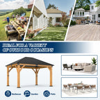 COVERONICS 11FT x 13FT Outdoor Spruce Wooden Gazebo - Patio Wood Frame Gazebo with Galvanized Steel Hardtop, Heavy-Duty Hardtop Gazebos for Garden, Poolside, Deck, Backyard