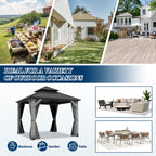 COVERONICS 8.5FT x 8.5FT Outdoor Hardtop Gazebo - Patio Cedar Wood Post Gazebo with Galvanized Steel Hardtop, Heavy-Duty Double Roof Pavilion with Netting & Curtains for Garden, Poolside, Deck, Backyard