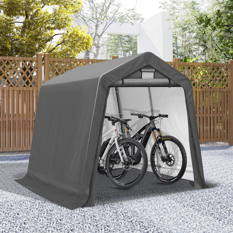COVERONICS 8' x 8' Outdoor Storage Shed - Heavy Duty Portable Shelter Carport with Ventilation Windows and Roll-up Doors, Storage Shelter Tent for Motorcycle, Bike, Lawnmower and Garden Tools, Grey